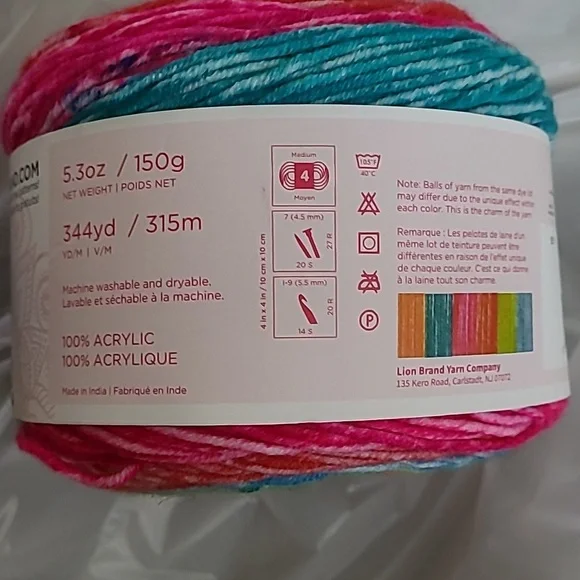 Cupcake & Mandala Ombre Yarn Lion Brand very colorful quality yarn crochet NEW ! - Picture 4 of 10